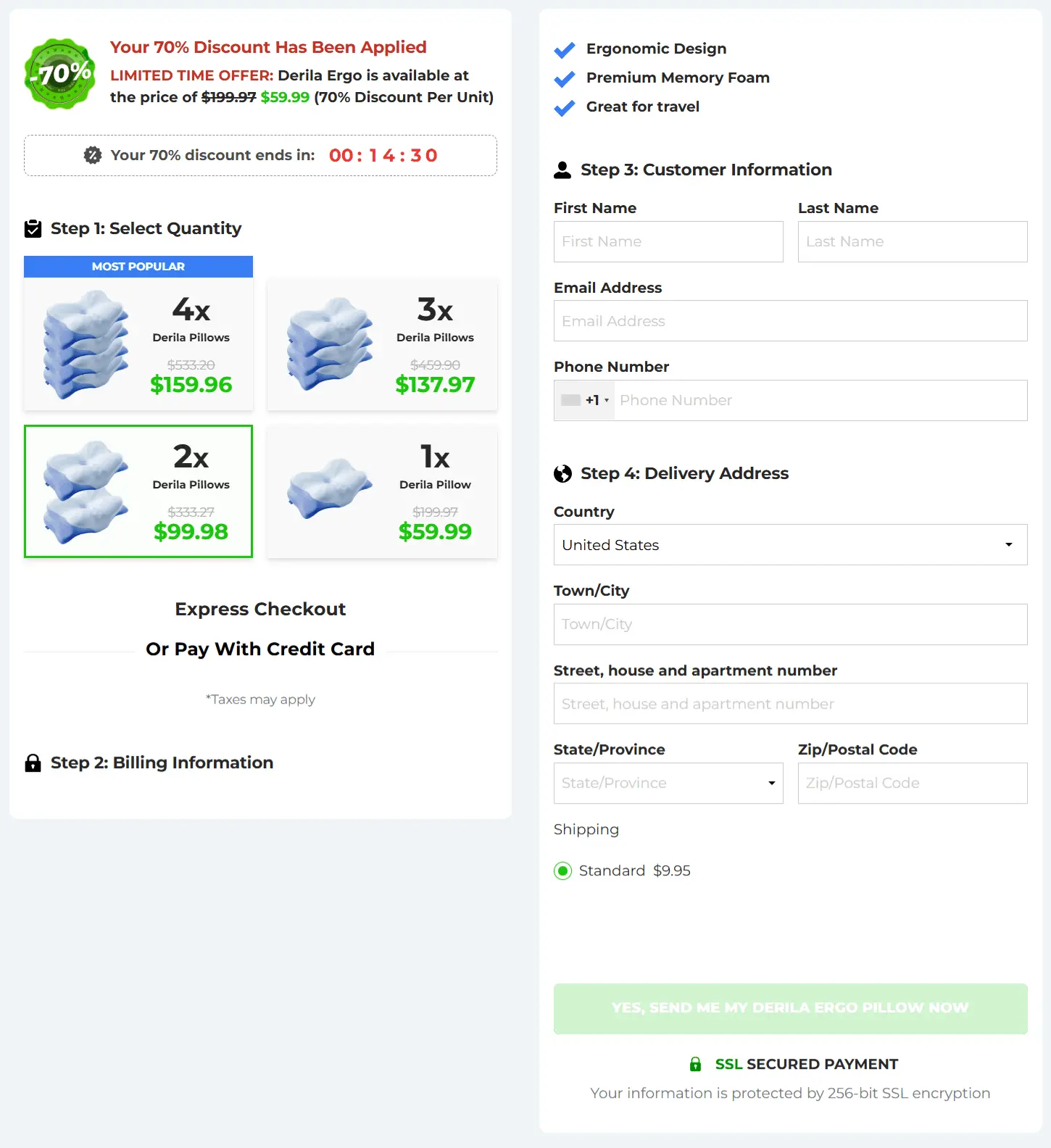 Derila Ergo Pillow checkout page